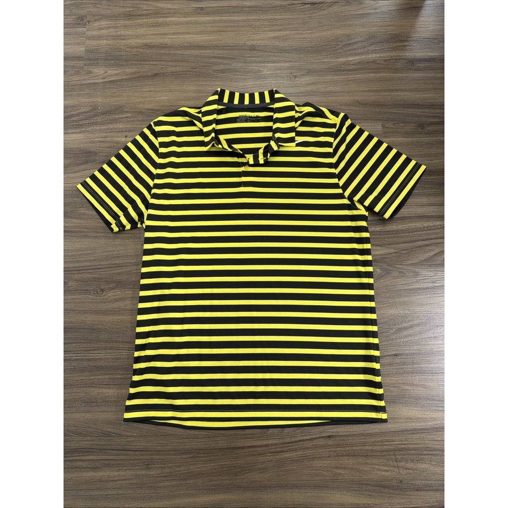 Nike Golf Mens Dri-FIT Striped Polo Shirt Yellow Black Standard Fit Large L